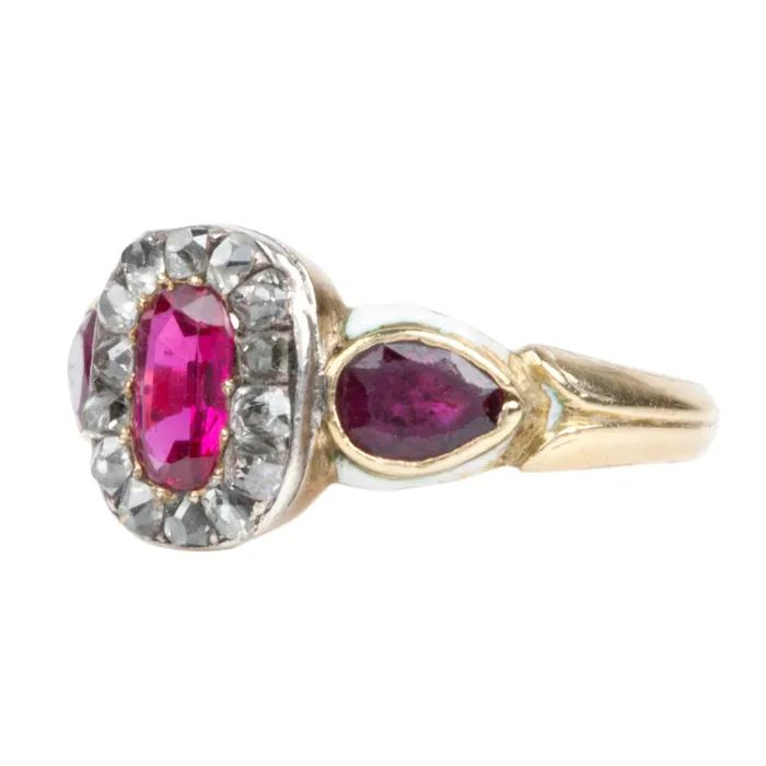 Rings Victorian Ruby and Diamond Cluster Ring Bell Bird Antiques