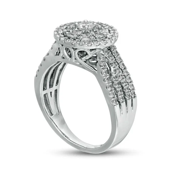 10 CT TW Natural Diamond Triple Frame MultiRow Engagement Ring in Solid 10K White Gold Goldia Rings 10 CT TW Natural Diamond Triple Frame MultiRow Engagement Ring in Solid 10K White Gold Goldia Rings