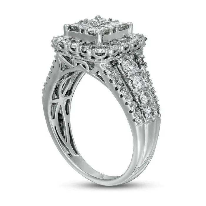 15 CT TW Composite Natural Diamond Cushion Frame Antique VintageStyle Engagement Ring in Solid 14K White Gold Goldia Rings 15 CT TW Composite Natural Diamond Cushion Frame Antique VintageStyle Engagement Ring in Solid 14K White Gold Goldia Rings
