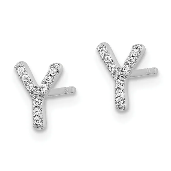 14K White Gold Lab Grown VSSI G Diamond Letter Y Initial Post Earrings Goldia Earrings
