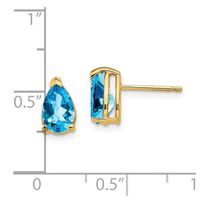 14k Yellow Gold 8x5mm Pear Blue Topaz Earrings Goldia Earrings