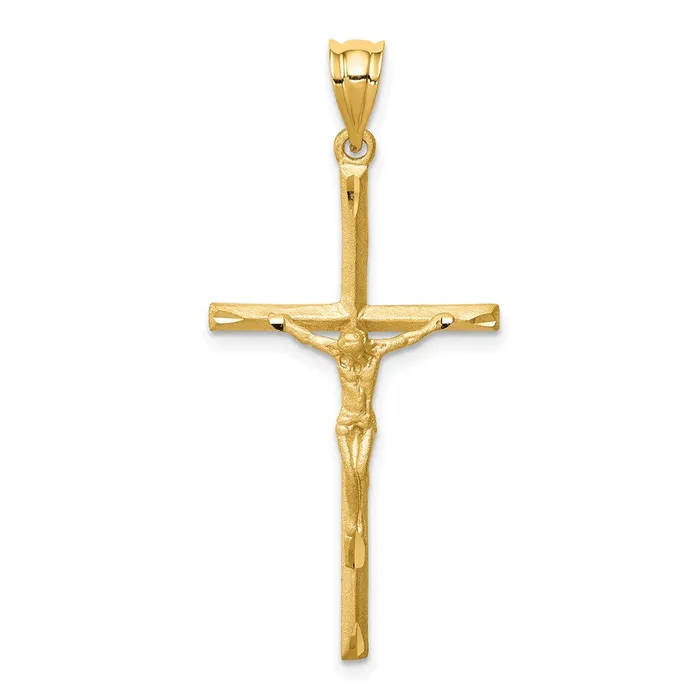 14k Yellow Gold Brushed Diamondcut Crucifix Cross Pendant Goldia Necklaces