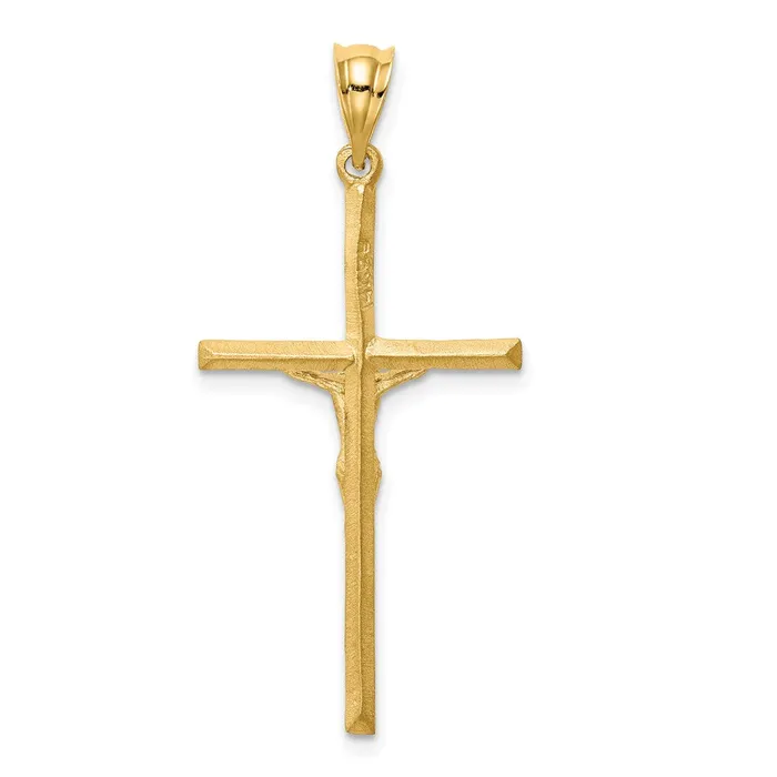 14k Yellow Gold Brushed Diamondcut Crucifix Cross Pendant Goldia Necklaces
