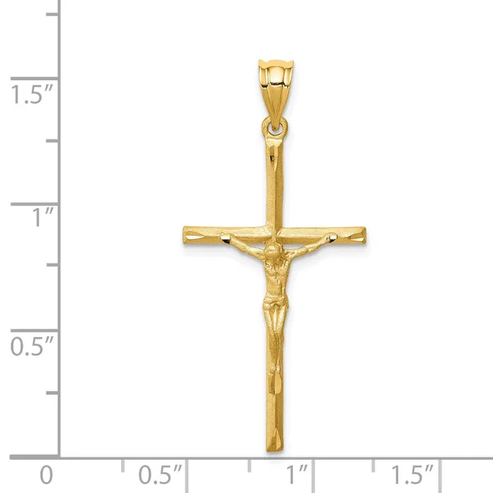 14k Yellow Gold Brushed Diamondcut Crucifix Cross Pendant Goldia Necklaces