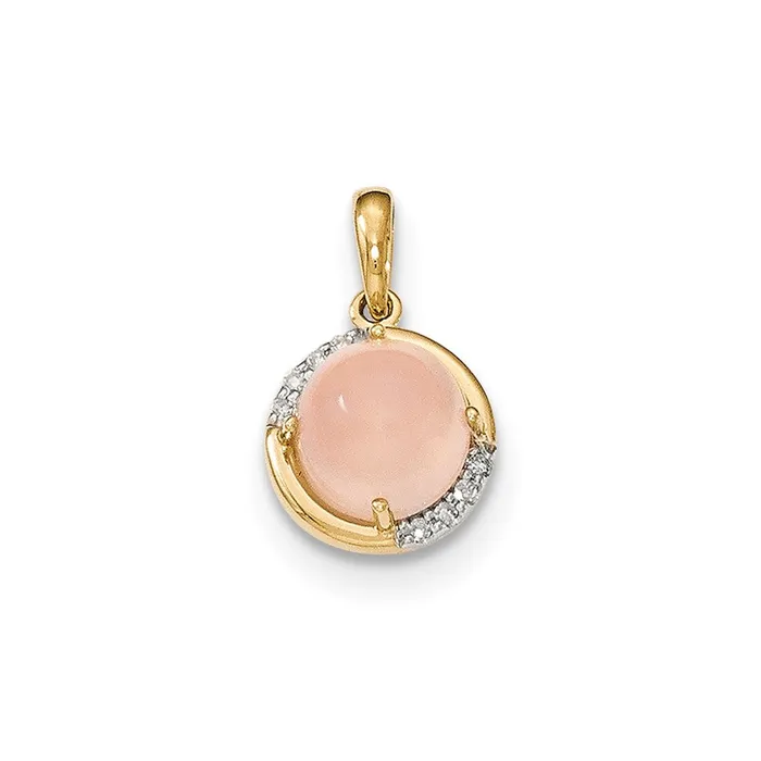 14K Yellow Gold Pink Chalcedony and Real Diamond Pendant Goldia Necklaces