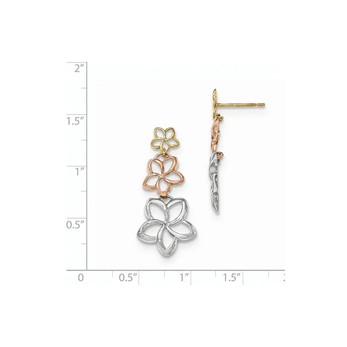 Earrings Goldia 14k TriColor Gold Polished DC Flower Post Dangle Earrings