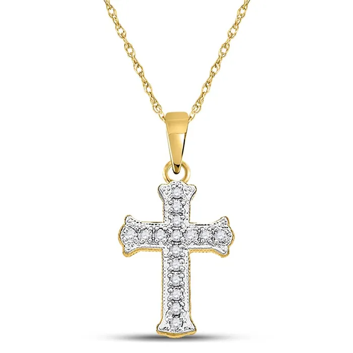 gndatlanta Necklaces 14k Yellow Gold Round Diamond Cross Pendant 112 Cttw