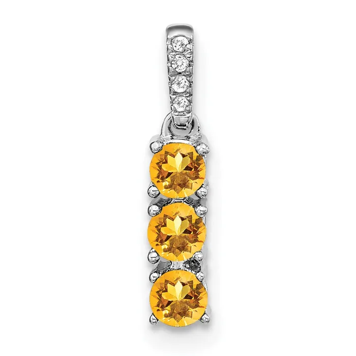 Goldia 14k White Gold 3stone Citrine and Real Diamond Pendant Necklaces