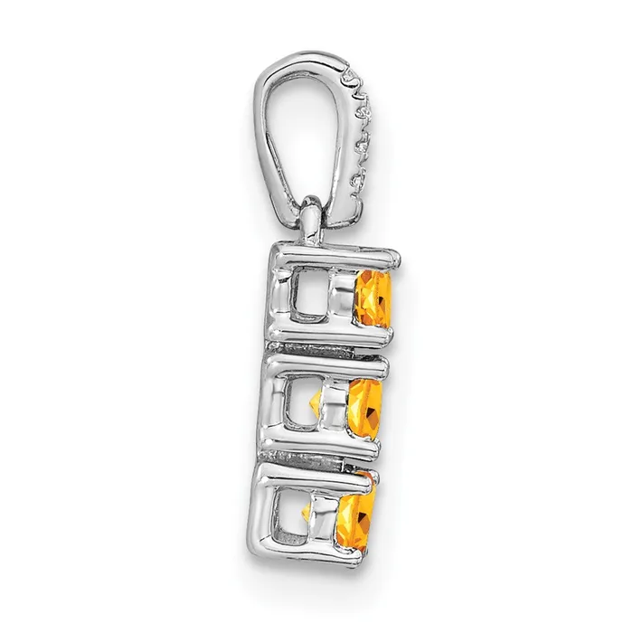 Goldia 14k White Gold 3stone Citrine and Real Diamond Pendant Necklaces