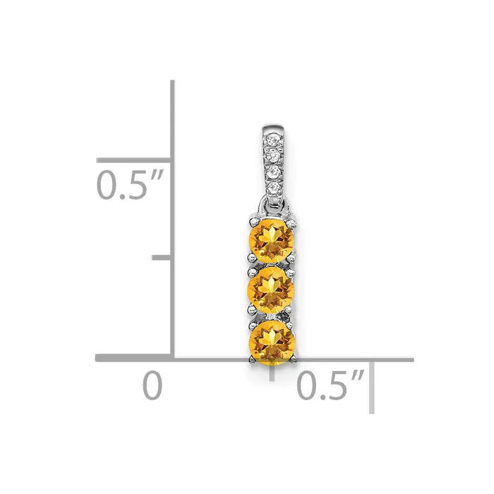 Goldia 14k White Gold 3stone Citrine and Real Diamond Pendant Necklaces