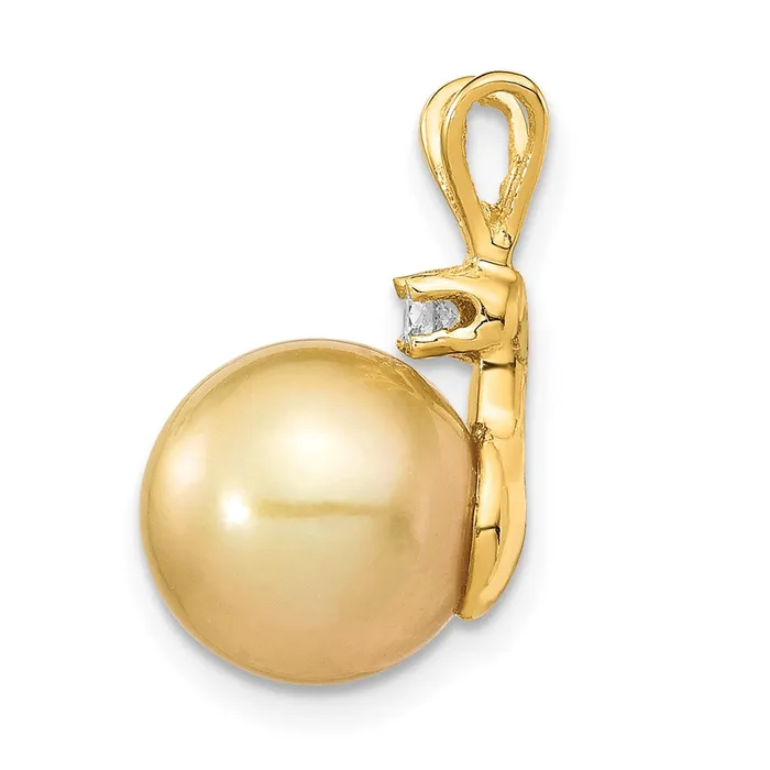 Goldiacom Necklaces 14K 9 10mm Golden Saltwater Cultured South Sea Pearl 05ct Diamond Pendant
