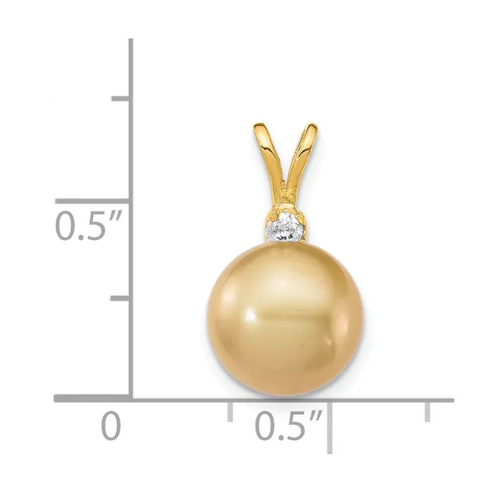 Goldiacom Necklaces 14K 9 10mm Golden Saltwater Cultured South Sea Pearl 05ct Diamond Pendant