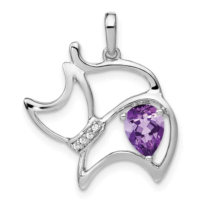 Goldia Necklaces 14k White Gold Amethyst and Real Diamond Cat Pendant