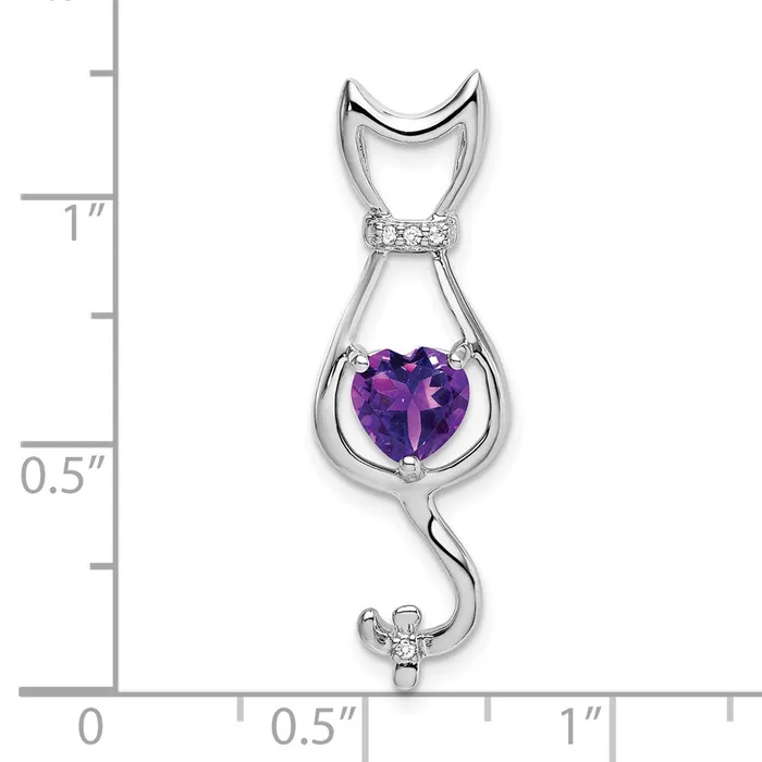 Goldia Necklaces 14k White Gold Amethyst and Real Diamond Cat Pendant