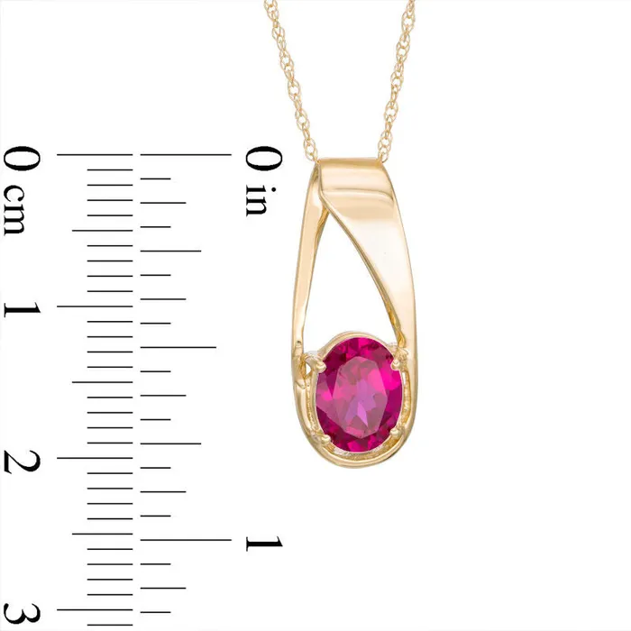 Goldia Oval LabCreated Ruby Pendant in 10K Yellow Gold Necklaces Goldia Oval LabCreated Ruby Pendant in 10K Yellow Gold Necklaces