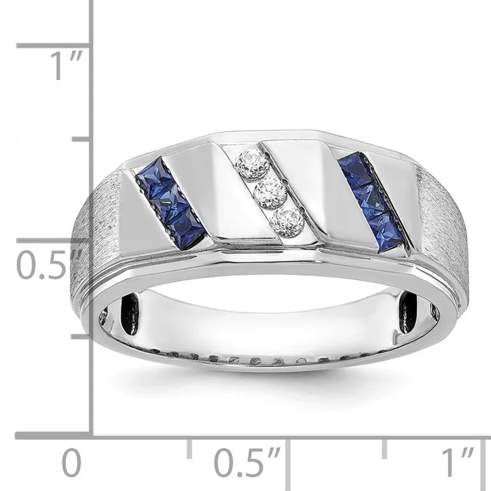 Goldia Rings 14k White Gold Mens Satin Lab Created Sapphire and 110 carat Diamond Complete Ring