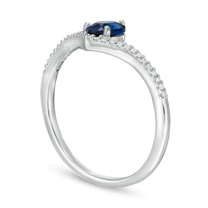 Goldia Rings Oval LabCreated Blue Sapphire and 010 CT TW Diamond Chevron Ring in Solid 10K White Gold Goldia Rings Oval LabCreated Blue Sapphire and 010 CT TW Diamond Chevron Ring in Solid 10K White Gold