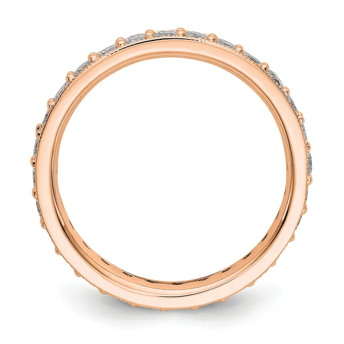 Goldia Rings Solid Real 14k Rose Gold Polished Vintage 1ct CZ Eternity Wedding Band Ring