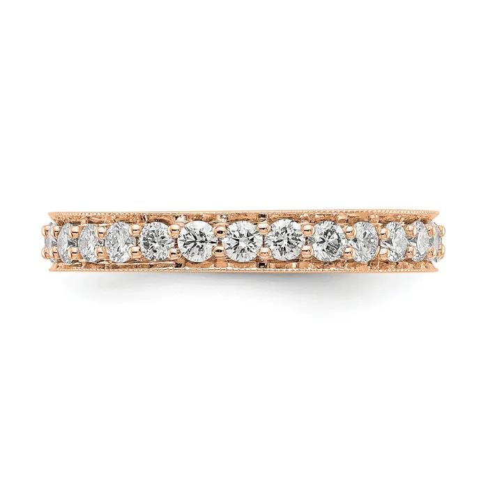 Goldia Rings Solid Real 14k Rose Gold Polished Vintage 1ct CZ Eternity Wedding Band Ring