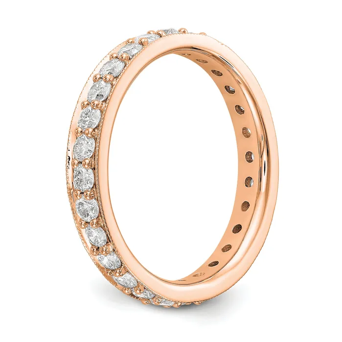 Goldia Rings Solid Real 14k Rose Gold Polished Vintage 1ct CZ Eternity Wedding Band Ring