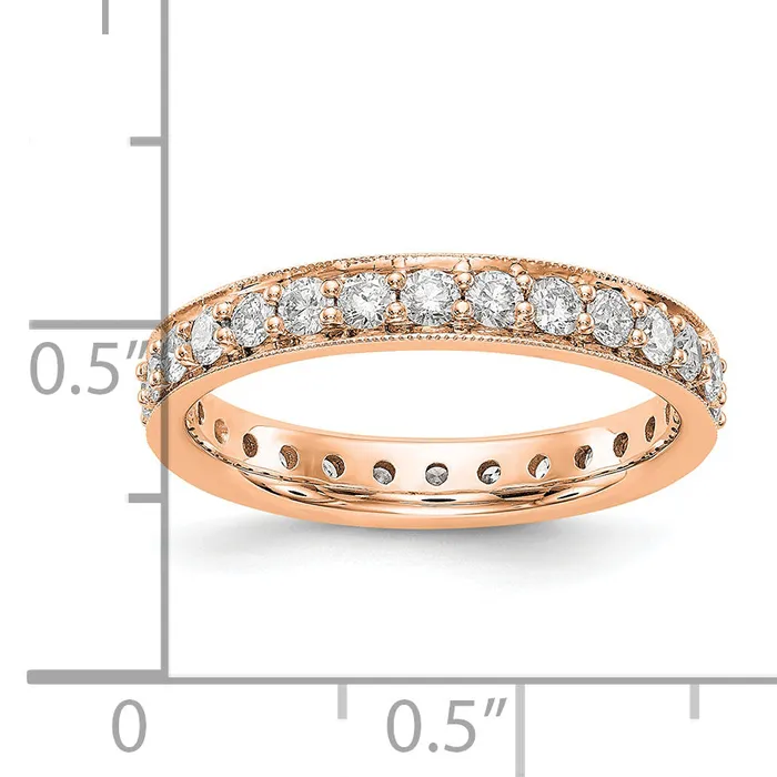 Goldia Rings Solid Real 14k Rose Gold Polished Vintage 1ct CZ Eternity Wedding Band Ring