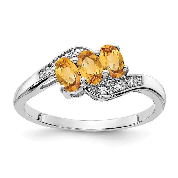 Goldia Rings Sterling Silver Citrine and Diamond Ring