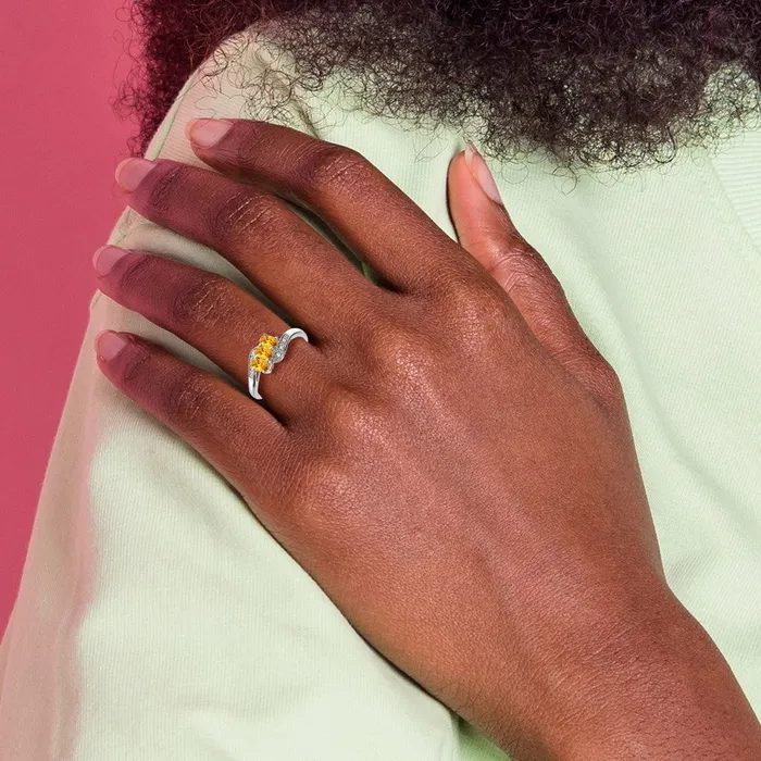 Goldia Rings Sterling Silver Citrine and Diamond Ring