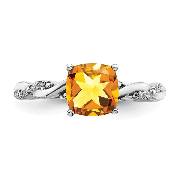 Goldia Rings Sterling Silver Citrine and Diamond Ring