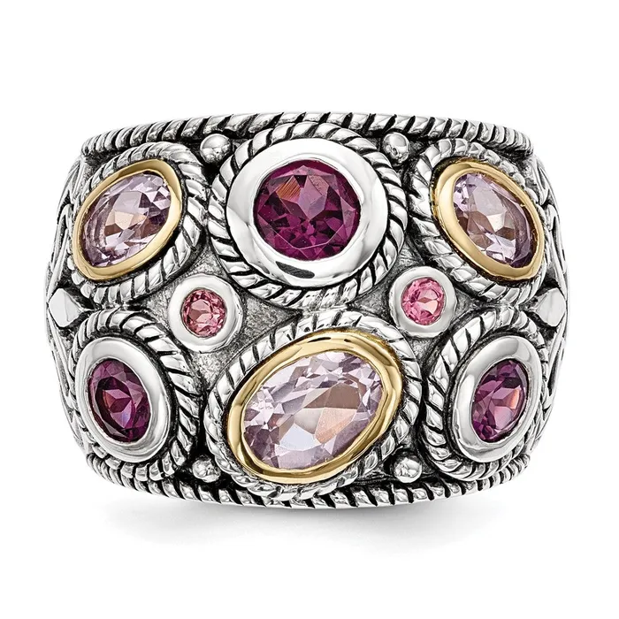 Goldia Rings Sterling Silver Rhod w14k Pink Qrtz Rhodolite GA u0026 Pink Tourmaline Ring