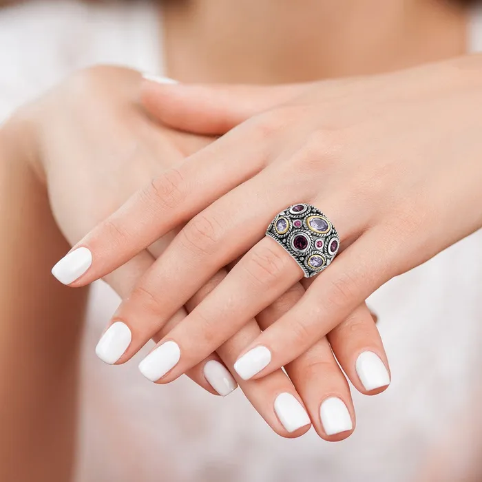 Goldia Rings Sterling Silver Rhod w14k Pink Qrtz Rhodolite GA u0026 Pink Tourmaline Ring