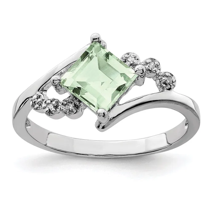 Goldia Rings Sterling Silver Rhodium Princesscut Green Quartz u0026 Diamond Ring Goldia Rings Sterling Silver Rhodium Princesscut Green Quartz u0026 Diamond Ring