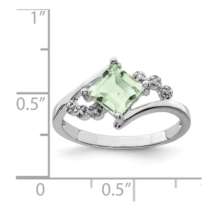 Goldia Rings Sterling Silver Rhodium Princesscut Green Quartz u0026 Diamond Ring