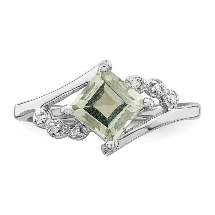 Goldia Rings Sterling Silver Rhodium Princesscut Green Quartz u0026 Diamond Ring