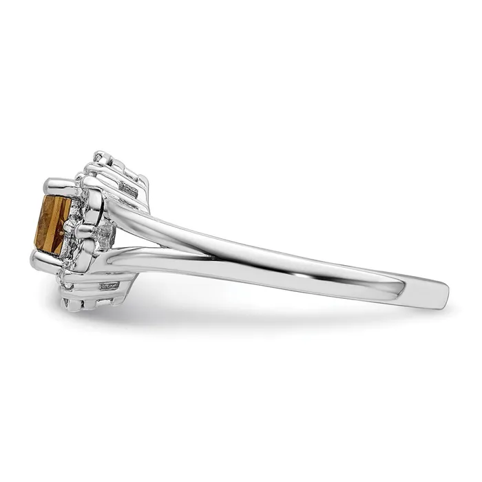 Goldia Rings Sterling Silver Rhodium Whiskey Quartz Diamond Ring