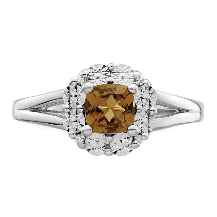 Goldia Rings Sterling Silver Rhodium Whiskey Quartz Diamond Ring