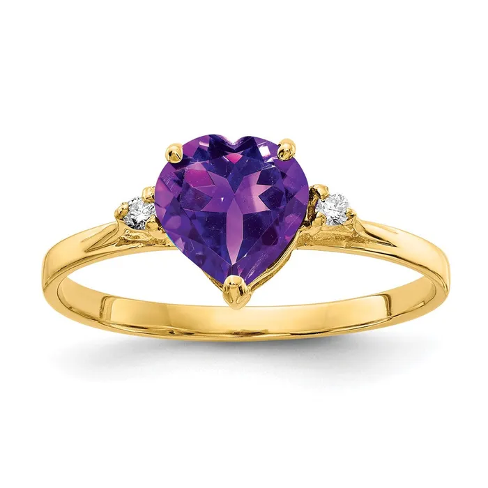 Goldia Solid 14k Yellow Gold 7mm Heart Simulated Amethyst A CZ Ring Rings
