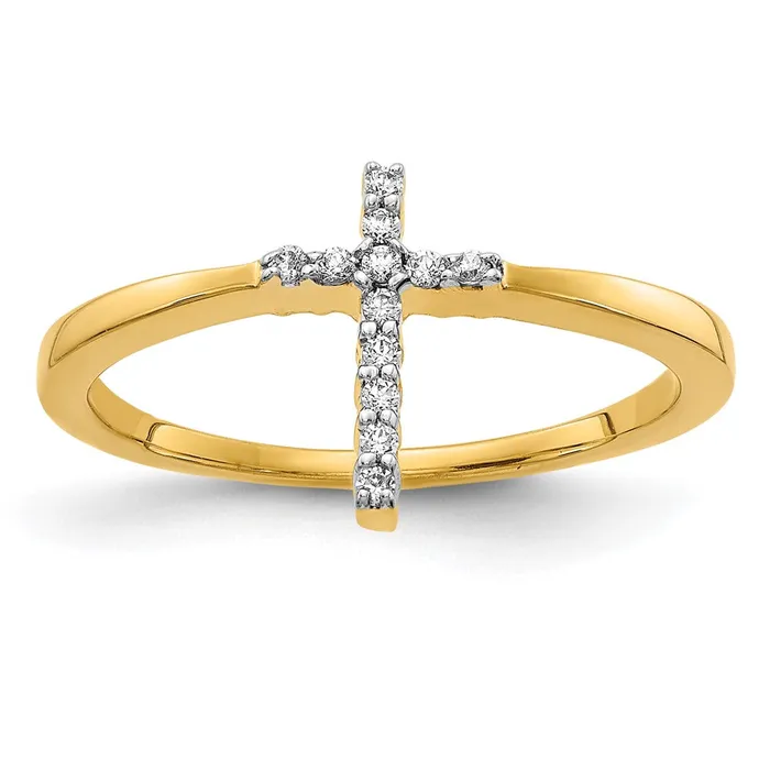 Goldia Solid 14k Yellow Gold Simulated CZ Cross Ring Rings