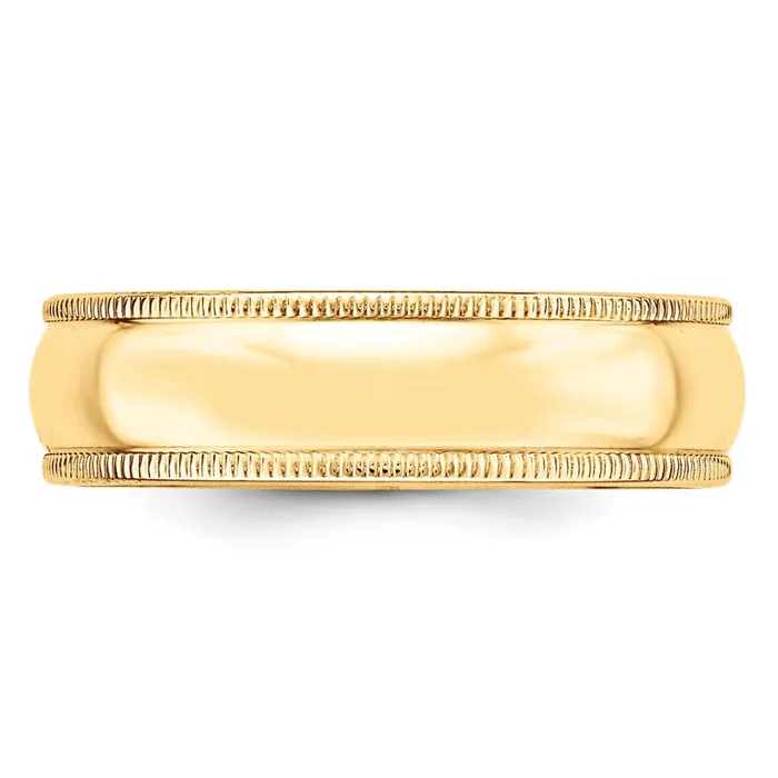Goldia Solid 18K Yellow Gold 6mm Light Weight Milgrain Half Round MensWomens Wedding Band Ring Size 55 Rings