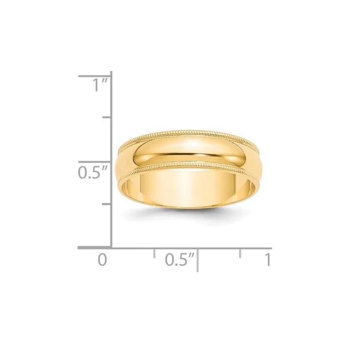 Goldia Solid 18K Yellow Gold 6mm Light Weight Milgrain Half Round MensWomens Wedding Band Ring Size 55 Rings