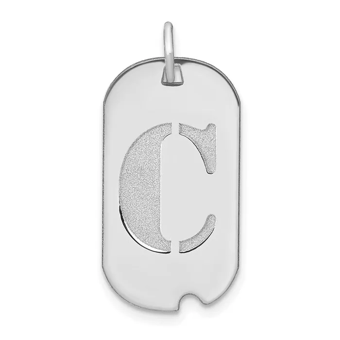 Necklaces 14k White Goldw Polished Letter C Initial Dog Tag Pendant Goldia