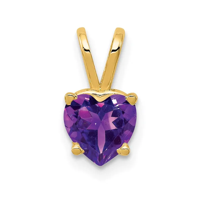 Necklaces 14K Yellow Gold 6mm Heart Amethyst pendant Goldia
