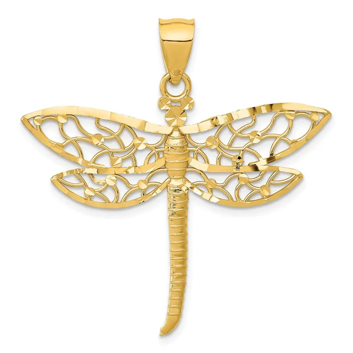 Necklaces 14k Yellow Gold Diamondcut Dragonfly Pendant Goldia
