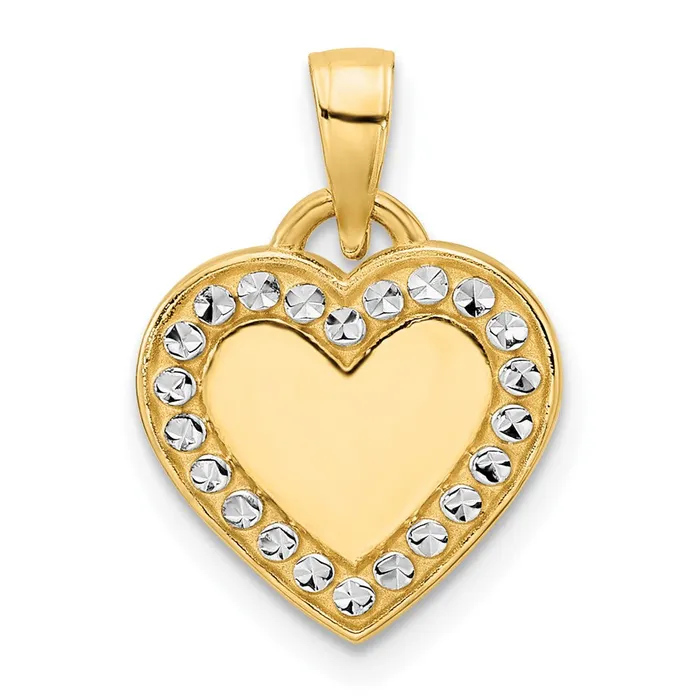 Necklaces Goldia 14k Yellow Rhodium Gold and White Rhodium Diamondcut Border Heart Pendant Necklaces Goldia 14k Yellow Rhodium Gold and White Rhodium Diamondcut Border Heart Pendant