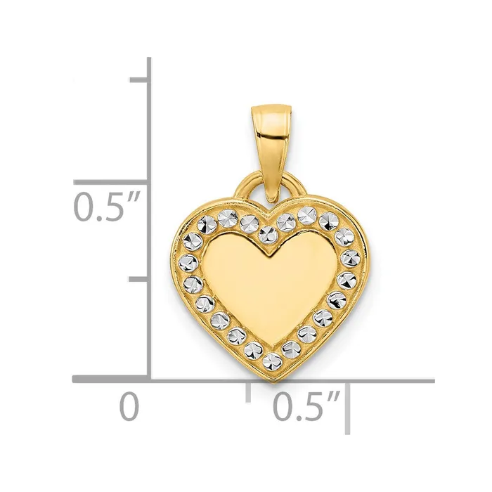 Necklaces Goldia 14k Yellow Rhodium Gold and White Rhodium Diamondcut Border Heart Pendant