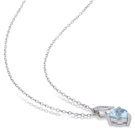 Necklaces JMS always Original AMOUR Aquamarine Heart and Diamond Drop Pendant with Chain In Sterling Silver Necklaces JMS always Original AMOUR Aquamarine Heart and Diamond Drop Pendant with Chain In Sterling Silver
