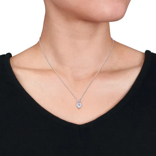 Necklaces JMS always Original AMOUR Aquamarine Heart and Diamond Drop Pendant with Chain In Sterling Silver Necklaces JMS always Original AMOUR Aquamarine Heart and Diamond Drop Pendant with Chain In Sterling Silver