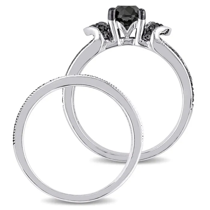 Rings 113 CT TW Enhanced Black Natural Diamond Collar Split Shank Bridal Engagement Ring Set in Sterling Silver Goldia Rings 113 CT TW Enhanced Black Natural Diamond Collar Split Shank Bridal Engagement Ring Set in Sterling Silver Goldia