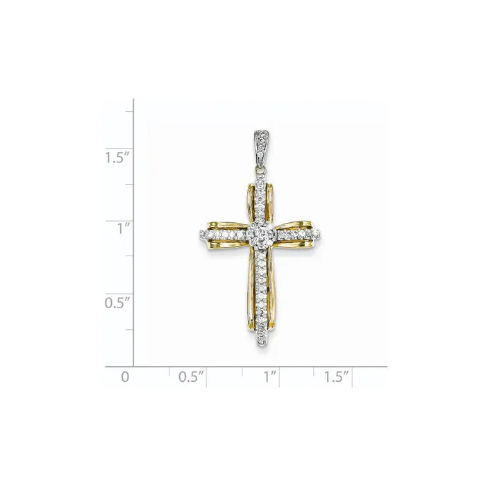 Rings 14k TwoTone Gold Real Diamond Passion Cross Pendant Goldia