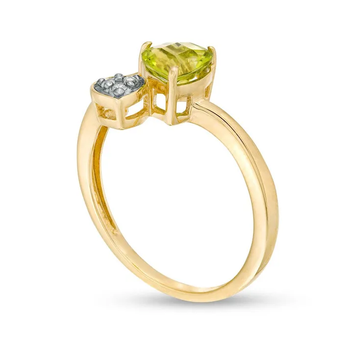 Rings 60mm HeartShaped Peridot and Natural Diamond Accent Double Heart Bypass Ring in Solid 10K Yellow Gold Goldia Rings 60mm HeartShaped Peridot and Natural Diamond Accent Double Heart Bypass Ring in Solid 10K Yellow Gold Goldia
