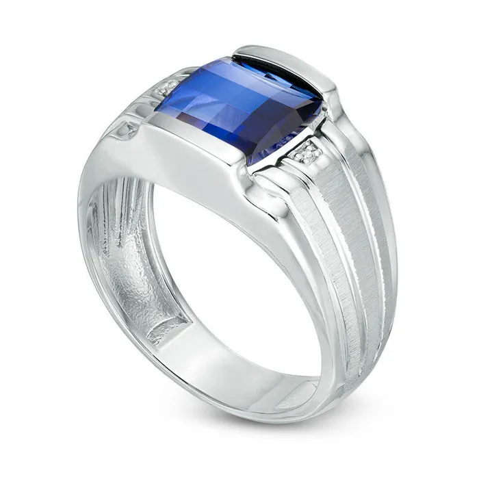 Rings Mens 95mm CushionCut LabCreated Blue Sapphire and Diamond Accent Ring in Sterling Silver Goldia Rings Mens 95mm CushionCut LabCreated Blue Sapphire and Diamond Accent Ring in Sterling Silver Goldia